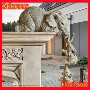 Oderous Resin Decorative Craft 3-piece Realistic Elephants Mother Hanging 2-Babies Figur