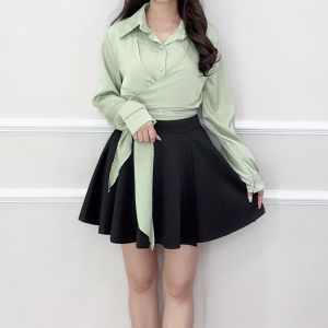 SV 6367 - Poshe Tied Shirt | Silvervogue | Atasan Katun Silk Pakaian Kasual Wanita