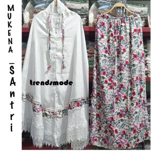 trendsmode MUKENA DEWASA SANTRI PUTIH SUTRADOFF BUNGA ADEM