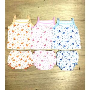 [พร้อมส่ง] ชุดเด็กแรกเกิด คอตตอนนุ่ม แขนสั้น+สายเดี่ยว ลายน่ารัก(D08)