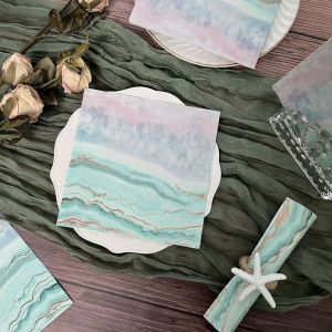 SDFBN 2 packs Rose Gold Foil Ocean Printed Napkins Soft 2-Ply tail Napkins Party Supplies Paper Placemats For Summer Party