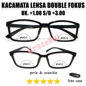 Kacamata Dua Fungsi Rabun Dekat & Normal Ready Ukuran +1.00 s/d +3.00 Full Bingkai Kotak Hitam Lensa Transparan Untuk Pria Wanita - FREE CASE