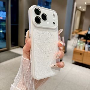 Frosted PU Leather For Magsafe Phone Case For iPhone 17 16 15 Pro Max Magnetic Charging Glass Lens Protect Shockproof Back Cover