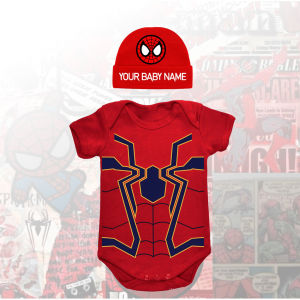 Spidey Baby Onesie Romper 2PC Superhero Theme Hero Baby Costume Short-Sleeved Clothes Free Custom Hat MLUP