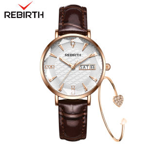 REBIRTH Jam Tangan Wanita Anti Air Tali Kulit Jam Wanita Kuarsa Santai Mode Jam Tangan Cewek Terbaru Kekinian