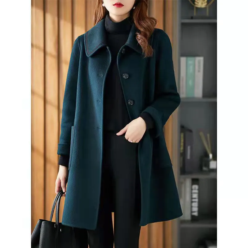 Women's Green Double-sided Wool Cashmere Coat Loose 