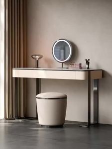 AUREO Italian Style Solid Wood Dressing Table Modern Stainless Steel Dressing Table Rock Panel Dressing Table Makeup Table