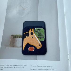 💕 Store opening 💕 Embroidery Leather Card Holder Magnetic Card Protective Case Anti-lost Mobile Phone Bag Ultra-thin Mobile Phone Back Clip