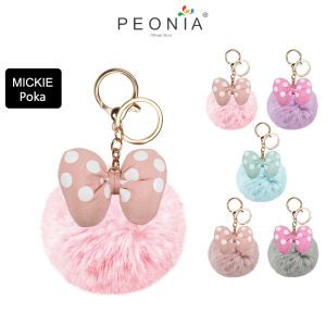 Peonia PNA POKA MICKIE Pom Pom Gantungan Keychain Ransel Tas Wanita Kunci Mobil Motor Sepeda   Fashion Style Bulu Halus