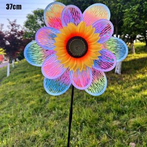 BESTOURO Hai lớp Phim đầy màu sắc hình hoa hướng dương và cối xay gió Đường kính 28/37cm PVC Cây hoa đứng trên sân vườn Chất lượng cao Đa phong cách Hoa hướng dương xoay Trang trí tiệc ngoài trời