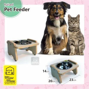 Tempat Makan Kayu 1 bowl Stainless Steel PET FEEDER Kucing - Anjing