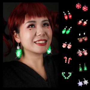 YOCKY Candy Cane Merry Christmas Earrings Santa Claus Electric Xmas Dangle Ear Clips Fashion Snowflake Luminous Christmas Pendant Christmas