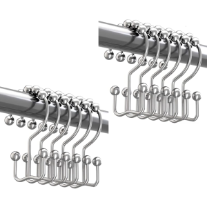 Stainless Steel Curtain Hooks Sliding Rollers Rusts Resistant Bathroom Hardware Heavy Duty Shower Curtain Rings