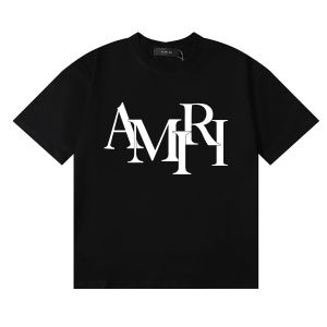2025 ฤดูร้อนรุ่นใหม่ AMIRI ตัวอักษรพื้นฐานคลาสสิก logo แขนสั้นผู้ชายพิมพ์ลาย T เสื้อ