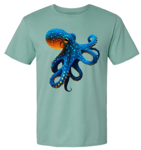 Kaos Pria Wanita Gambar 3D Premium Katun 24s Gurita Biru H0706 By Hans & Co