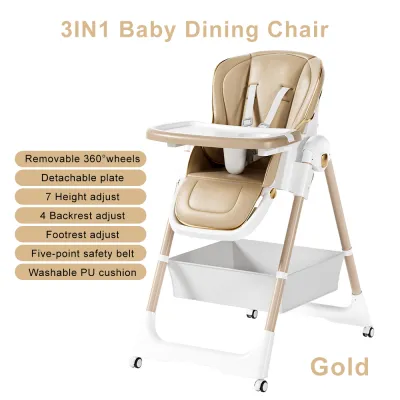 Top Quality Baby Dining Chair Multifunction Baby Chair Seat Feeding with Wheels Foldable High Chair Adjustable Backrest and Height 0-6 Years Old 宝宝餐椅