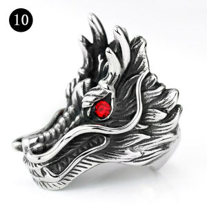 Ganten🍎Cincin Pria Vintage Fashion Kepribadian Punk Perhiasan Mendominasi Cincin Kepala Naga Mata Merah