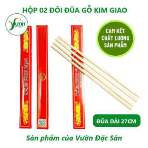 Hộp 02 Đôi Đũa gỗ Kim Giao (Dài 27cm) Món quà quý đến từ rừng Cúc Phương Ninh Bình - Vườn Đặc Sản