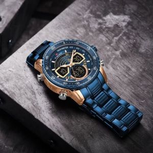 Jam Tangan pria Original Naviforce 9189 Dualtime Sport Terbaru Rantai Stainless Steel Mewah Fashion Cowok Kekinian Keren Elegan