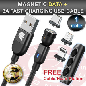 Magnetic DATA USB Cable 3A Fast Charging Universal 540° Swivel Rotate with Type C+Micro+Lightning Plugs