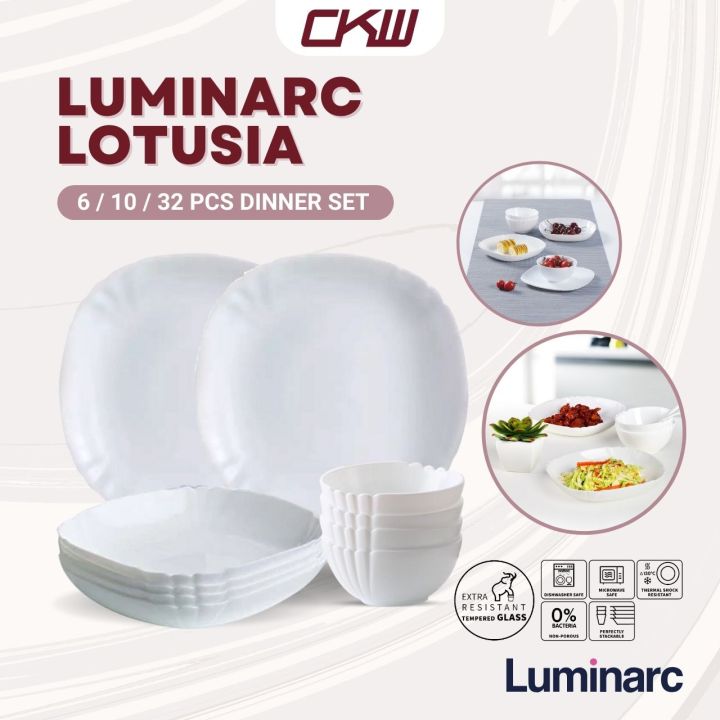 Luminarc Lotusia 6 10 32 Pcs Dinner Set Plate Dinner Soup Deep Rice Bowl Noodle Sauce Chopstick Spoon Lazada Singapore