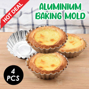 4pcs Aluminium Mold Cupcake Muffin Baking Cup Alloy Egg Tart Flower Shape