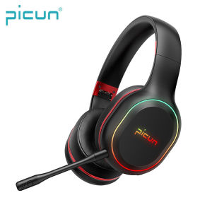Picun P80S P80X Bluetooth Wireless/Wired Gaming Headsets with 40MM Driver Unit+30MM Vibration Unit 54H Playtime Over Ear Headphones with RGB Light Detachable Mic Stereo Earphones Deep Bass for PC Phone PUBG Gamer Laptop PS4