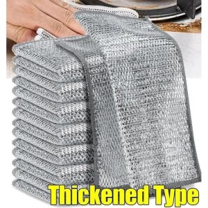 Magic Dishcloth Silver Wire Cleaning Cloth Thickened Non Stick Oil Microfiber Kitchen Dish Washing Towel Steel Wire 洗碗布