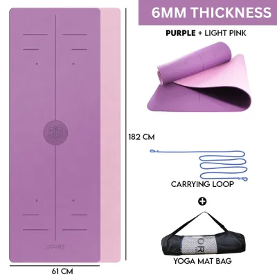 TPE Yoga Mat Anti-Slip Dual Layer with Alignment Guide 8mm / 6mm