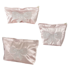 Large Capacity Waterproof Makeup Pouch With Shimmering Bowknot Design Portable Travel Cosmetic Organizer Gift For Women