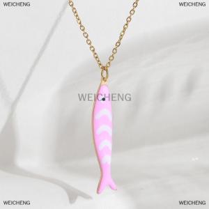 [COD] WEICHENG Cute Exquisite Colorful Fish Pendant Necklaces For Women Girls Fashion Stainless Steel Necklace Summer Beach Jewelry Gift