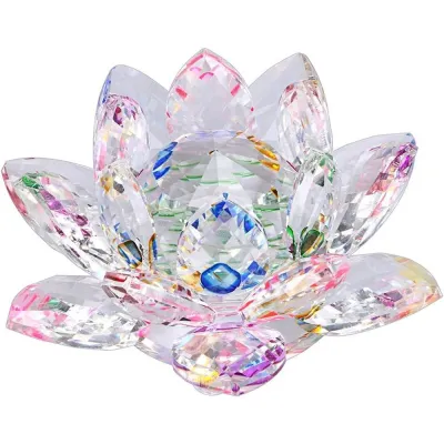 Hue Reflection Crystal Lotus Flower Anti-slip 3 Foots Sun Catcher Ornaments Sparkle Sturdy Crystal Flower Figurine Party