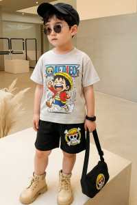 Stelan Baju Anak Laki-Laki Lengan Pendek Usia 0-10 Tahun Bahan Katun Motif One Piece Desain Terbaru untuk Anak Laki-Laki dengan Grafis Menarik Parsel Perempuan