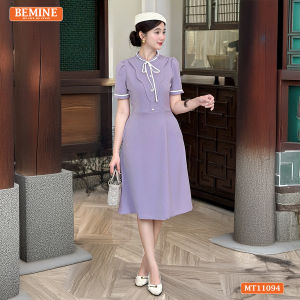 [ DUY NHẤT 15-17.10-VOUCHER 40K ]Đầm thiết kế BEMINE cổ tròn có dây nơ phối bèo dáng chữ A phù hợp đi làm-MT11094