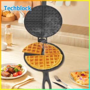 Cast Iron Round Waffle Maker Pan for Stovetop and Grill Heavy Duty Non-Stick Waffle Iron for Easy Cooking and Cleaning