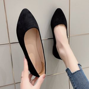Free Shipping 2026 Spring/Autumn WomenS Flat Shoes Pointed Toe Soft Leather Shallow Mouth Professional Work Shoes Suede Flat Heel Versatile Black WomenS Shoes