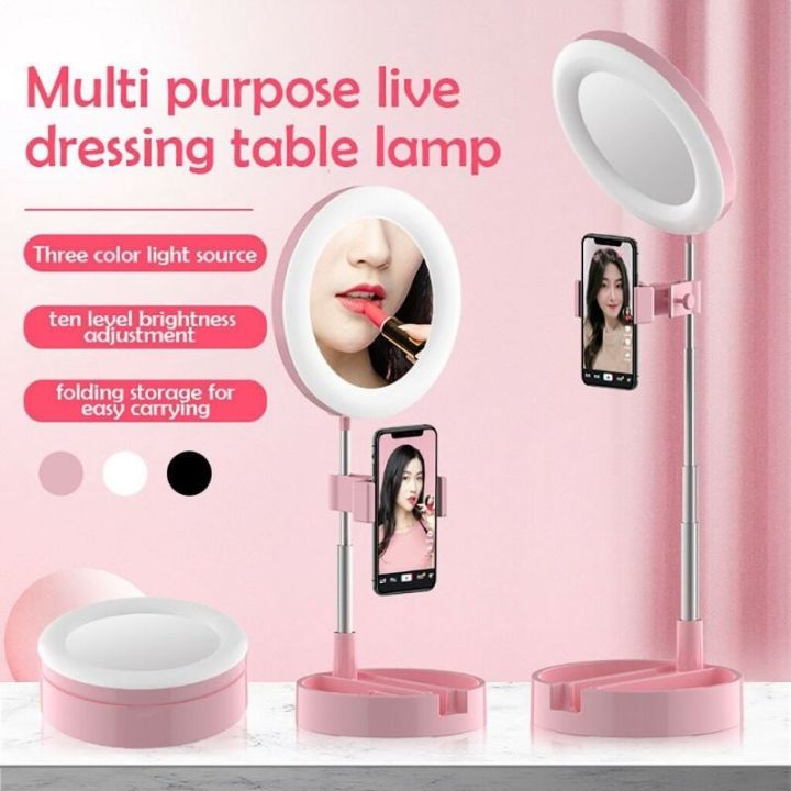 Selfie Desk Lamp With Mirror Live Make up Phone Holder