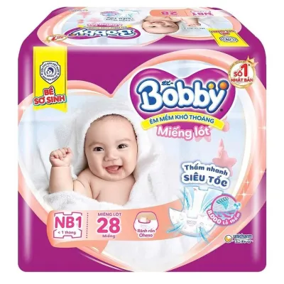 Bobby Newborn Diapers NB1 Size 28 Count Soft Comfort Quick Absorption 0-5kg Made in Vietnam