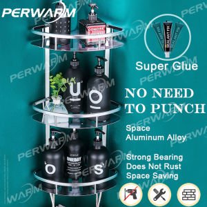 No need to Drill 3-Layer Aerospace Aluminium Bathroom Corner Shelf Rack Corner Wall-mounted Tripod Storage Rack