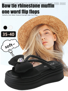 Womens Outer Wear Muffin Rhinestone High Heel Slippers