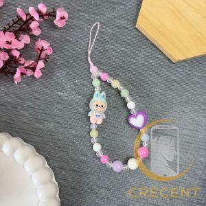 PART 5 LABUBU Pearl Lanyard Tali Gantungan Gelang Strap HP Phone Charm Handphone Device Kamera Handmade Macaron Candy Lanyard Full Warna Korean Style Black Pink Estetik Bracelet Beads POPMART Labubu All Style Love Heart Flower Hati Cinta Bunga Penuh Warna