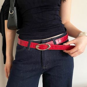CURIO12 Luxury Womens Belt PU Leather Designer Dress Jeans Belt Simple Casual Lychee Pattern Waist Belt Streetwear