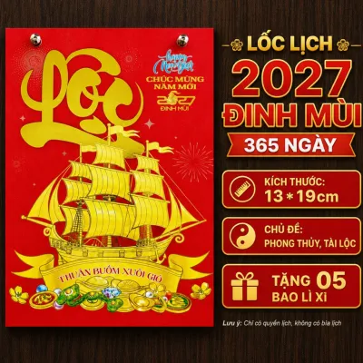 Bloc lịch 2027 kích thước 13*19cm chủ đề phong thủy dùng gắn bìa lịch hoặc thay thế bloc lịch năm cũ