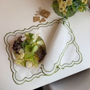 BUENOO Vintage Placemat Napkins Embroidered Fabric Imitation Cotton Linen Decorative Table Mat Washable Table Place Mat