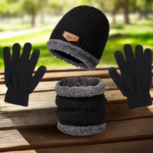 🔥🔥🔥adae 3-Mảnh Mùa Đông Người Đàn Ông Của Hat Set Khăn Găng Tay Găng Tay Và Cổ Ấm Hơn Tất Cả Trong Một Lông Cừu Lót Dệt Kim Hat