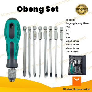 Obeng Set 9 in 1 Screwdriver Magnetic Plus Minus Peralatan Service Reparasi Tools