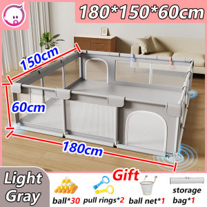 【For babys happy&safe】Baby Fence Playpen for Baby Hight 60cm 2M*1.8M/2M*1.5M/1.8M*1.5M Large Playpen with Stainless Steel Frame Breathable Mesh Bed Fence Indoor Playground Anti-Slip Base (Gray)