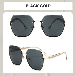 Berrybarton Kacamata Hitam Wanita Anti UV 400 Kacamata Anti Silau Segi Enam Metal Wanita 8194