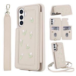 Case For Samsung Galaxy A56 A36 A16 A55 A35 A15 A54 A34 A14 5G Beautiful Flower Card Slot Leather Back Casing