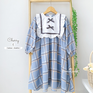 EmmaQueen - Dress Cherry Kids Gamis Anak Perempuan Motif Cantik XS Tangan Karet Resleting Belakang